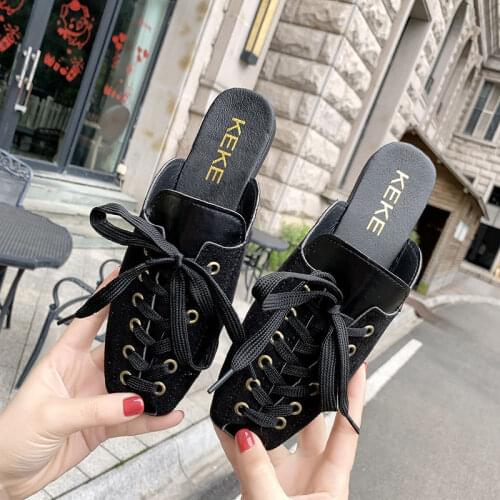 Summer 2021 New Elegant Women Yellow Black Knitted Slides Mules Mesh Breathable Flat Slippers Closed Toe Slides Party Shoes