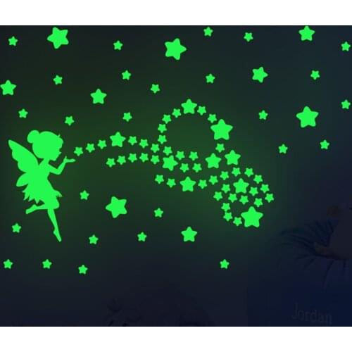 Fairy Spreading Stars Wall Stickers Bedroom Living Room Childrens Room Home Decoration Blue Green Fluorescent Stickers