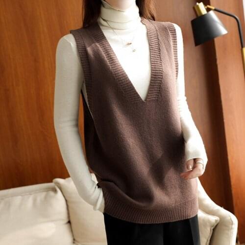 2020 Autumn Winter New Korean Same Style Large Size 100%Wool Knitted Vest Mid-Length V-Neck Cashmere Sleeveless Women' Waistcoat