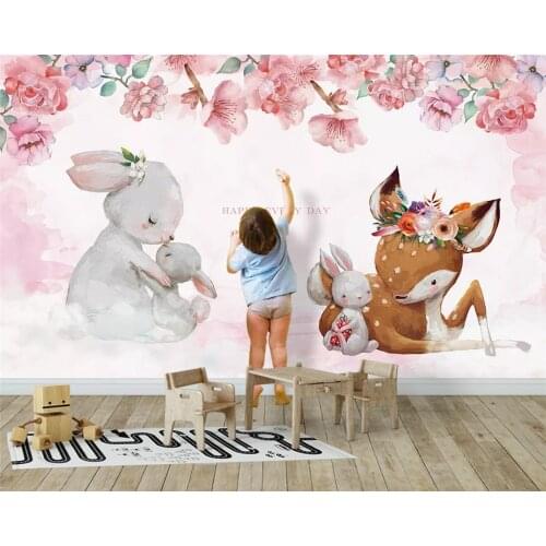Beibehang papel de parede Customized modern fashion wallpaper Nordic Elk mother child rabbit background wall papers home decor