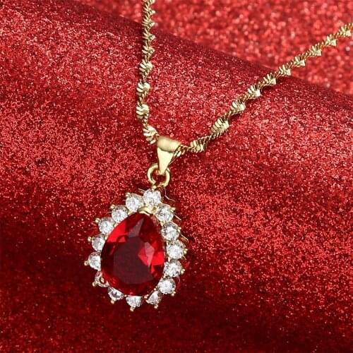 Colored Stone Necklaces Women Girls Crystal Cubic Zirconia CZ Charm Red Green Blue Pendant Chains Jewelry
