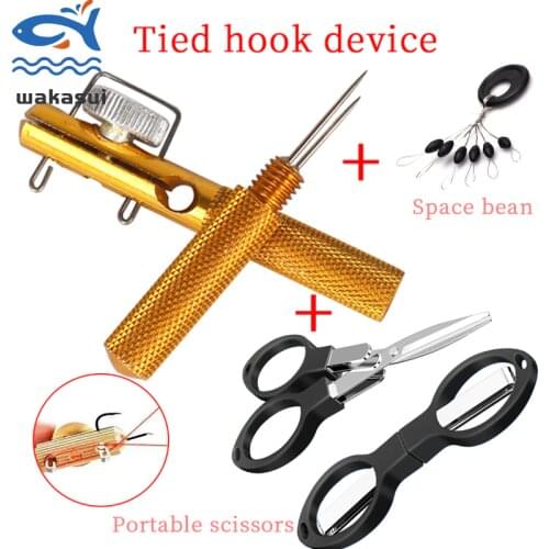 Full Metal Fishing Hook Knotting Tool +Space Bean + Scissors/Set Hooks Decoupling Remover Carp Fishing Accessory Manual Device