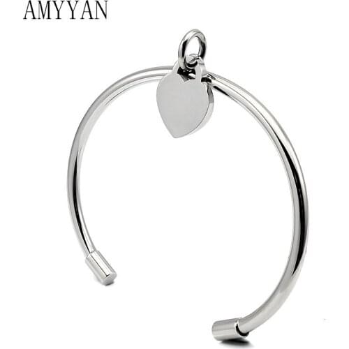 New Stainless Steel Silver Color Bangle Present Simple Round Heart Rigid Bracelets for Women Top Quality Minimalist Round Buckle