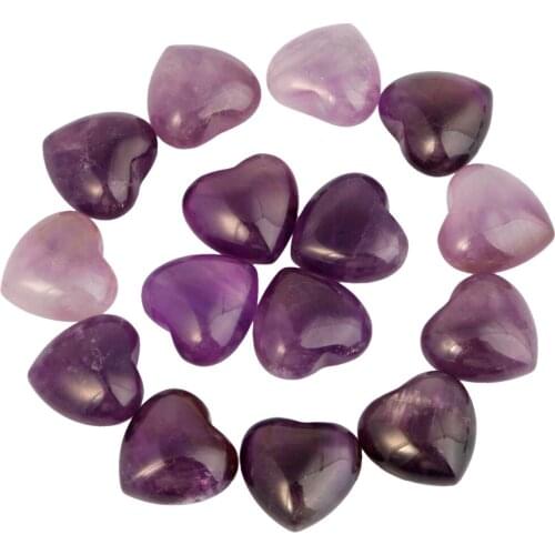 TUMBEELLUWA 1Lot (10Pc) Purple Quartz Crystal Heart Palm Stone Worry Stone Healing Reiki Balancing 0.5 inches
