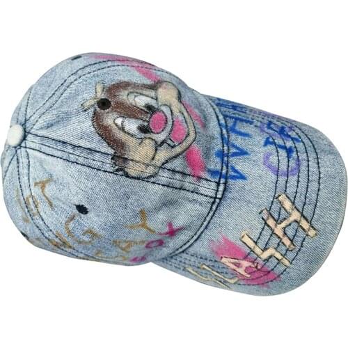 WeMe Cute Jean Fabric Peaked cap by Hand-Painted Drawing Hats Graffiti Hat