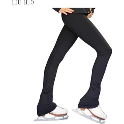 Figure Skating Pants Womens Ice Skating Black Elastane Velvet High Elasticity Activewear Competition Skating Wear Thermal Warm