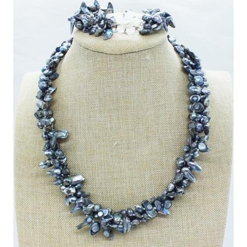 Lady PARTY necklace 3 gray Baroque necklace Bracelet set. 19"
