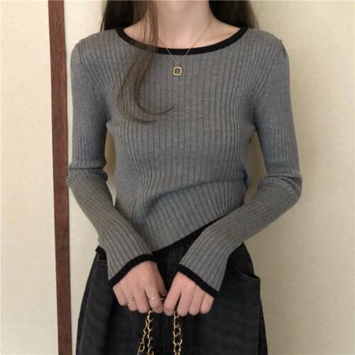Fall 2020 Sunken Stripe Knitwear Womens Slim Top Woman Sweaters Femme Chandails Pull Hiver