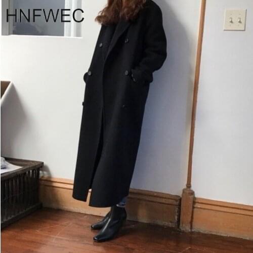 Womens Woolen Coat Double-breasted Wild Casual Fashion Ladies Woolen Coat Winter New 2019 Women Clothing Y633