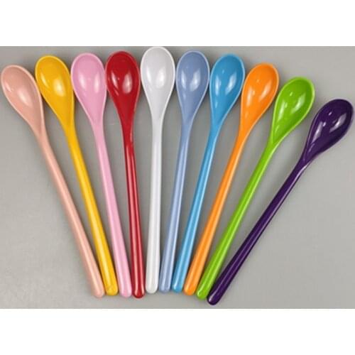 1pcs Candy Color Plastic Long Handle Dessert Spoons Soup Tea Coffee Milk Stirring Spoon Dinner Flatware Kitchen Scoops Tableware