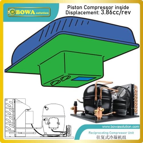 3.86cc/rev air cooled condensing unit is used in in-car cabinets and all mobile applications for portable boxes, boats, trucks