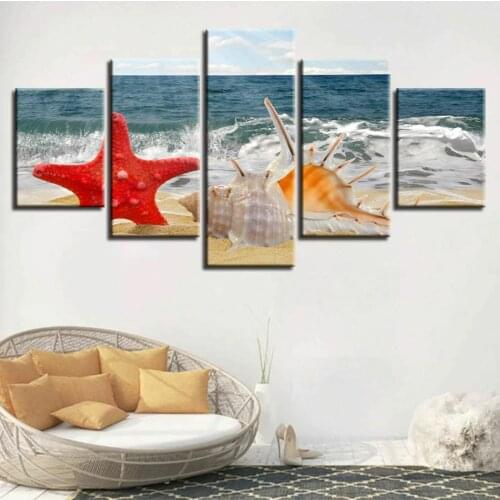 Colorful Starfish Sea Beach 5 Panel Canvas Picture Print Wall Art Canvas Painting Wall Decor for Living Room Poster No Framed