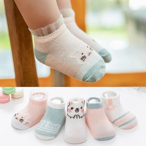 5Pair Breathable Baby Socks Infant Funny Socks Anti Slip Newborn Baby Boys Girls Sock Cute Cartoon Animals Toddler Kid Socks