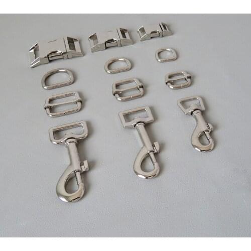 50Sets/Lot Metal Buckle Carabiner Straps Adjuster D Ring Snap Hook For Pet Dog Collar Leads Leash Lobster Clasp Accessories