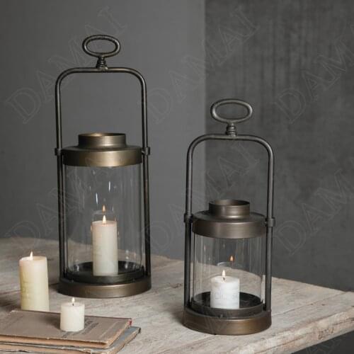 American Metal Candle Holders Retro Decorative Glass Lamp Shade Candelabra Retro Dining Table Decor Candlestick Home Decoration