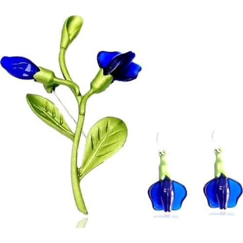 CSxjd Vintage Brooch Acrylic Blue color gold bells flower leaves branches Green Paint brooch scarves buckle Accessories