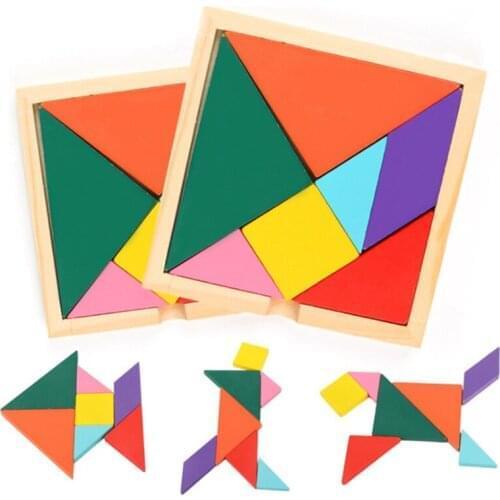 Colorful Wooden Jigsaw Tangram 3D Puzzle Board Toy Kid Thinking Development Color Cognize Tool Educational Toys Set For Children
