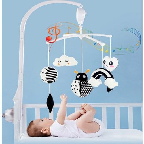 Babys Mobile Crib Rattles Toys for 6-24 Months Newborn Animal Crib Hanging Bed Bell Hairball Wind-Up Rotating Holder Arm Bracket