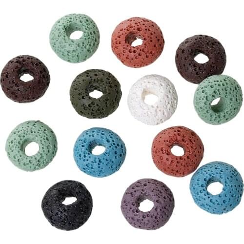 DoreenBeads 20 PCs Natural Created Lava Rock European Charm Beads Handmade Beads Round At Random 15.5mm Dia, Hole:Approx 4.8-6mm