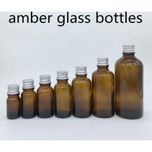5ml 10ml 15ml 20ml 30ML 50ml 100ml amber Glass Bottle, Vials Essential Oil Bottle with Aluminum cover Perfume bottles