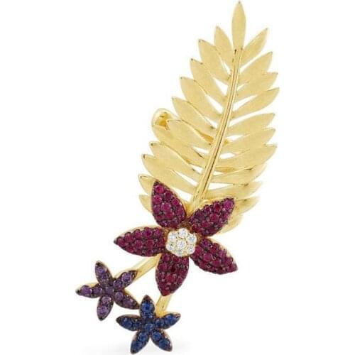 SLJELY Fashion 925 Sterling Silver Multicolor Tropical Jungle Floral and Palm Leaf Ear Cuff Zircon Clip Earring 1pc for Women