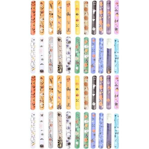 44pcs Children Creative Halloween Slap Bracelets Slap Bands Novelty Wristbands Halloween Party Decoration Snap Ring Bracelet