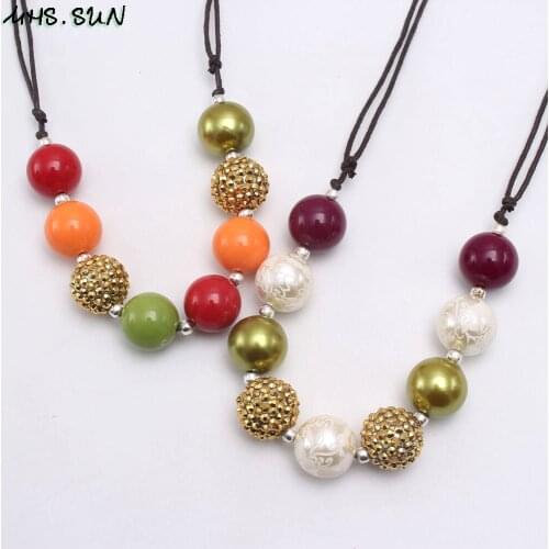 MHS.SUN 1PC kids children chunky necklace diy adjustable rope neckace round bubblegum beads jewelry for girls birthday gift