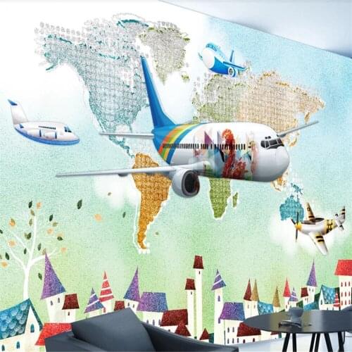 Milofi custom 3D wallpaper mural hand-painted watercolor airplane children background wall for living room bedroom decoration wa