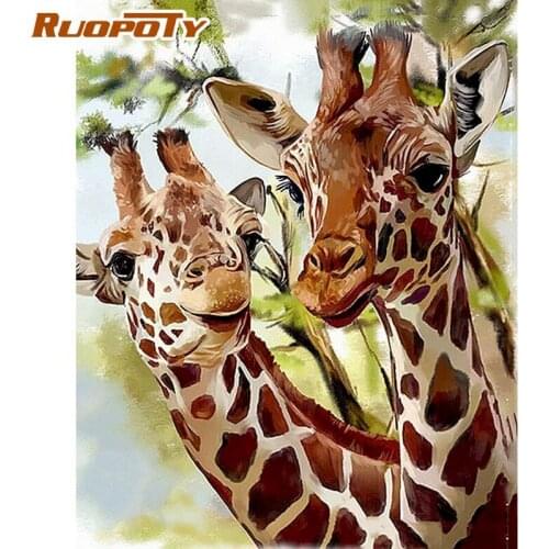 RUOPOTY Framed Giraffe Animal Oil Painting By Numbers For Adults Diy Gift Home Wall Decoration Artcraft Handpainted Wall Decor A