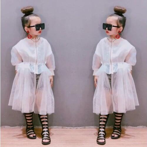 Baby girls summer new beach holiday sun clothes sweet zipper mesh patchwork long sleeve loose coats kids tops children clothes
