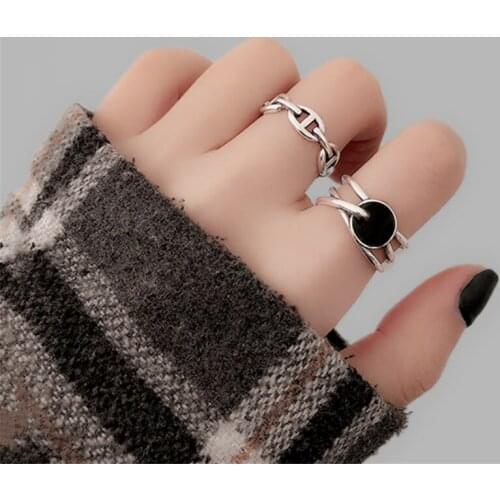 Wholesale Feminine Fashion Bridal Sets Black Glaze Womans Accessories Open Rings Real Retro Vintage Big Boho Jewelry