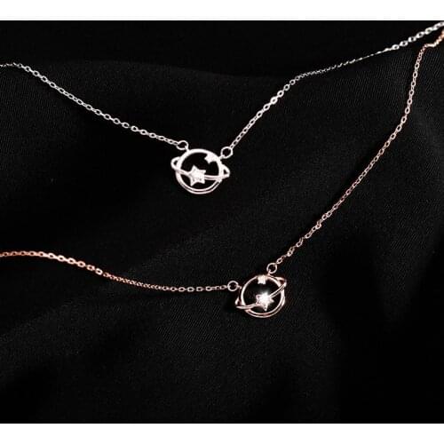 Foxanry 925 Sterling Silver Clavicle Chain Necklace for Women New Trend Elegant Couples Planet Pendant Jewelry Gifts Wholesale