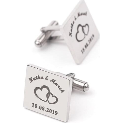 Personalized silver heart cufflinks custom anniversary wedding gift laser engraved LOGO stainless steel cufflinks jewelry