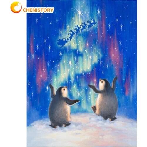 CHENISTORY Frame Picture Diy Painting By Numbers Kits Penguin Aniamls Acrylic Wall Art Home Decors Coloring By Numbers 60x75cm