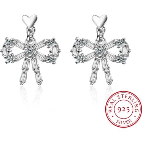 New Arrival S925 Silver Cute Bowknot Stud Earring for Women with Zirconia Stone Fashion Korean Earring Jewelry 2020 New