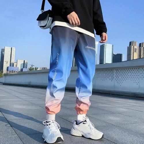 Men Autumn Winter Gradient Color Letters Print Harem Pants Ankle Tied Trousers