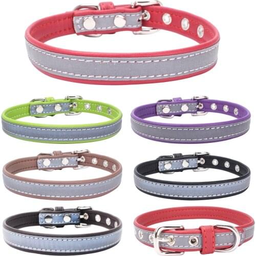 Reflective Pet Collar Comfortable Soft Leather Substrate Size Adjustable Pet traction collar pet out training portable supplies