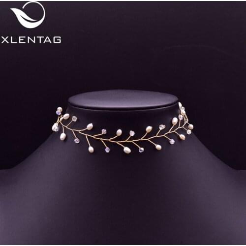 XlentAg Natural Pearls Statement Choker Necklaces Natural Elements Women Colored Crystal Angle Best Friend Luxury Jewerly GN0197