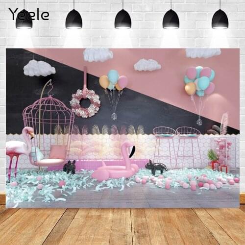Yeele Flamingo Backdrop Baby Room Interior Balloon Cloud Birthday Party Vinyl Photography Background For Photo Studio Photophone