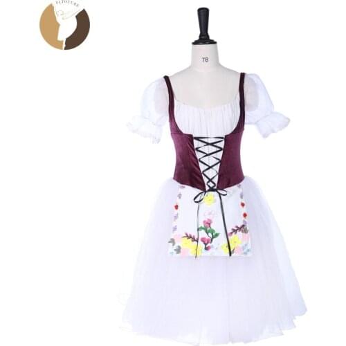 FLTOTURE Giselle Romantic Long Skirt Burgundry White Ballet Competition YAGP Girls Short Sleeve Dresses Cinderella Costumes Tutu
