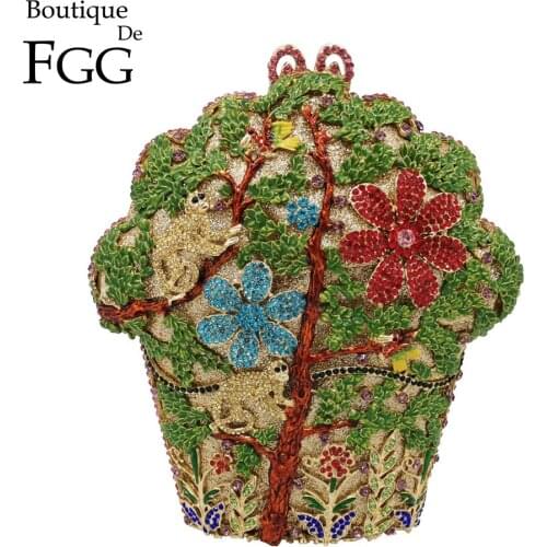 Boutique De FGG Monkeys & Tress Women Crystal Evening Bags Bridal Flower Minaudiere Purse and Handbag Wedding Party Clutch Bag