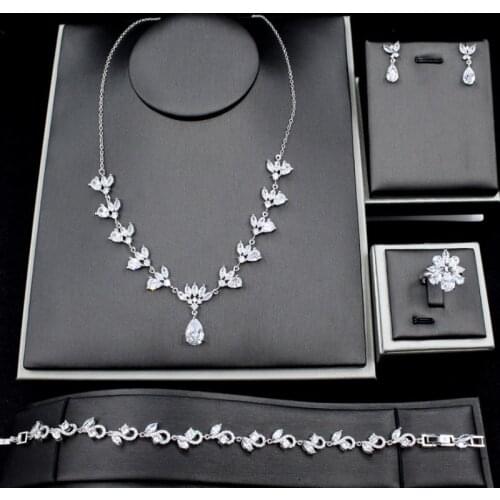 Zlxgirl jewelry Green red Clear cubic zircon wedding necklace bracelet earring ring jewelry sets fine women bridal accessory set