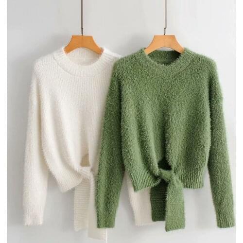 Bow Knot Women Sweater O-Neck Pullover Knitted Spring Autumn Solid One Size Sweater Pull Femme Nouveaute 2019