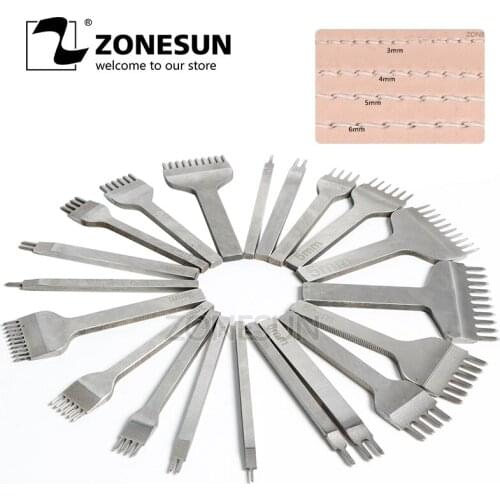 ZONESUN 6mm Distance Leather Hole Punch Stitching Chisel Tool Hole Size 3mm Pricking Lron Diamond Leather Craft Sewing Tool