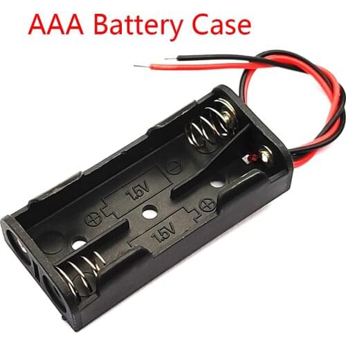 1Pcs AAA 2 X 1.5V Battery Holder Case Battery Box With Leads 2 Slots AAA Black Plastic