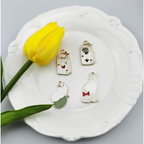 10pc Oil Drop Cartoon Cats Basket Cat Enamel Charms Cute Animals Kitty Metal Pendants Craft Earring Bracelet DIY Jewelry Making