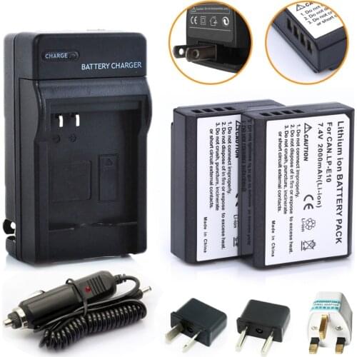 2Pcs Digital Camera LP-E10 LP E10 Rechargeble Battery pack + Charger Kit for Canon Camera 1100D Rebel T3 Kiss X50 fast shipping