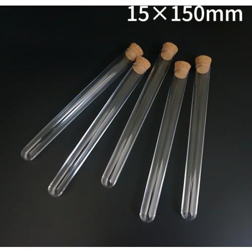 20pcs/30pcs/50pcs/100pcs/200pcs 15x150mm Lab Clear Plastic Test Tubes With Corks Stoppers Caps Wedding Favor Gift Tube