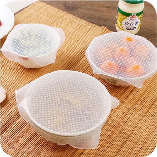 3pcs Silicone Fresh Food Grade Plastic Wrap Reusable Food Wrap Seal Cover strech