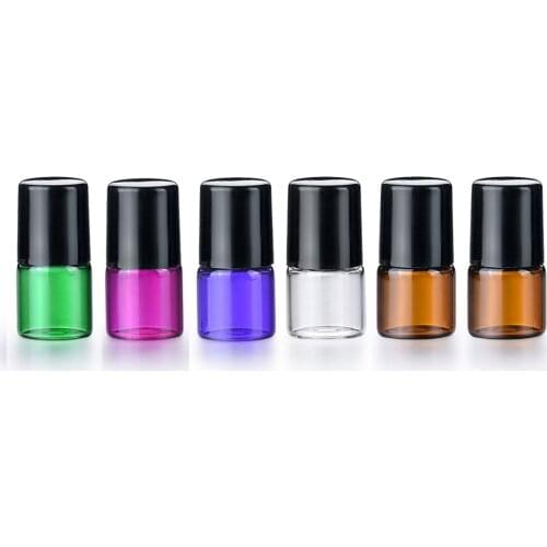 50pcs/lot 1ml 2ml 3ml 5ml 10ml Five Colors Thick Glass Roll on Bottles with Metal Ball Refillable Roller Essential Oil Vials